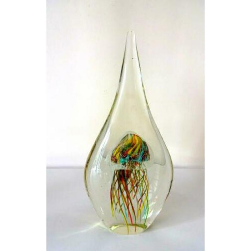 Glazen object helder met kwal rood groen geel Murano 6776-g