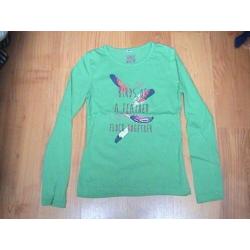 ZGAN groen shirt met opdruk van tekst, hartjes en veren 152