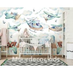 Helikopter en vliegtuig behang I, babykamer, kinderkamer