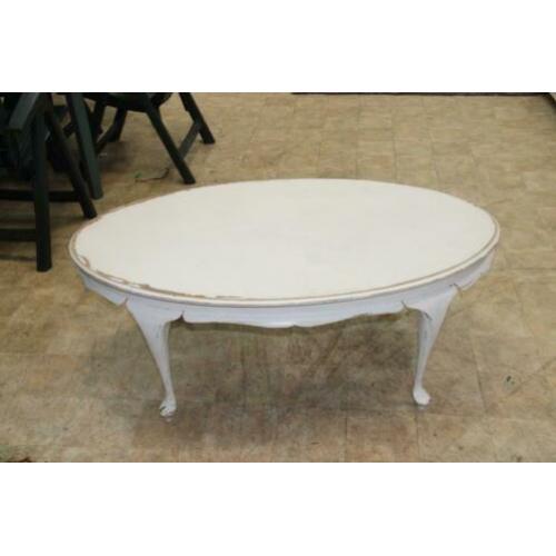 Prachtige oude nostalgische witte ovale salontafel 125x77x48