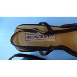 Mooie Vintage Slingback Pumps Scavesti Leer Zwart 38 Zgan !'