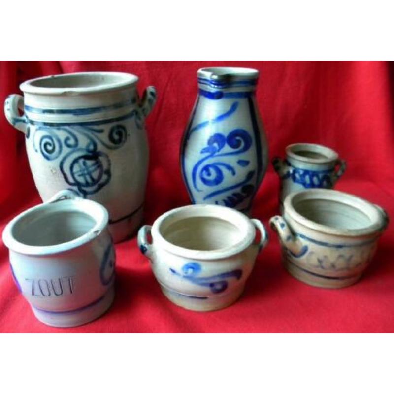 Lot van 6 stuks oude Keulse potten.