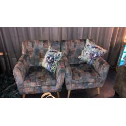 2 Fauteuils Bari turquoise blauw grijs
