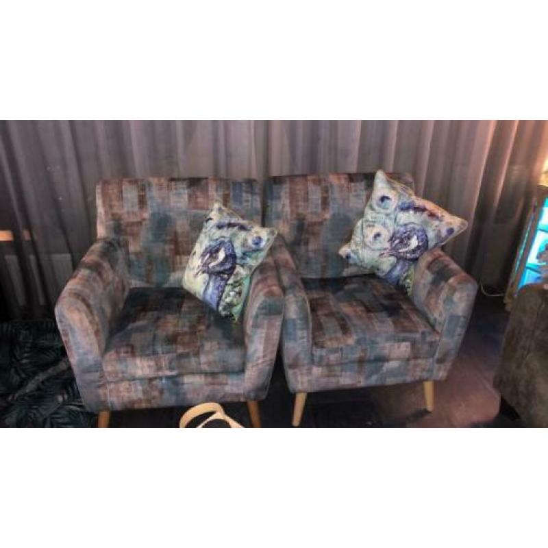 2 Fauteuils Bari turquoise blauw grijs