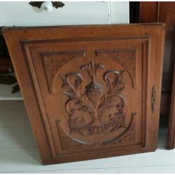 2x Frans eiken houten deurtjes met mooie versiering