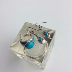 Turcoise ring met oorbellen zilver