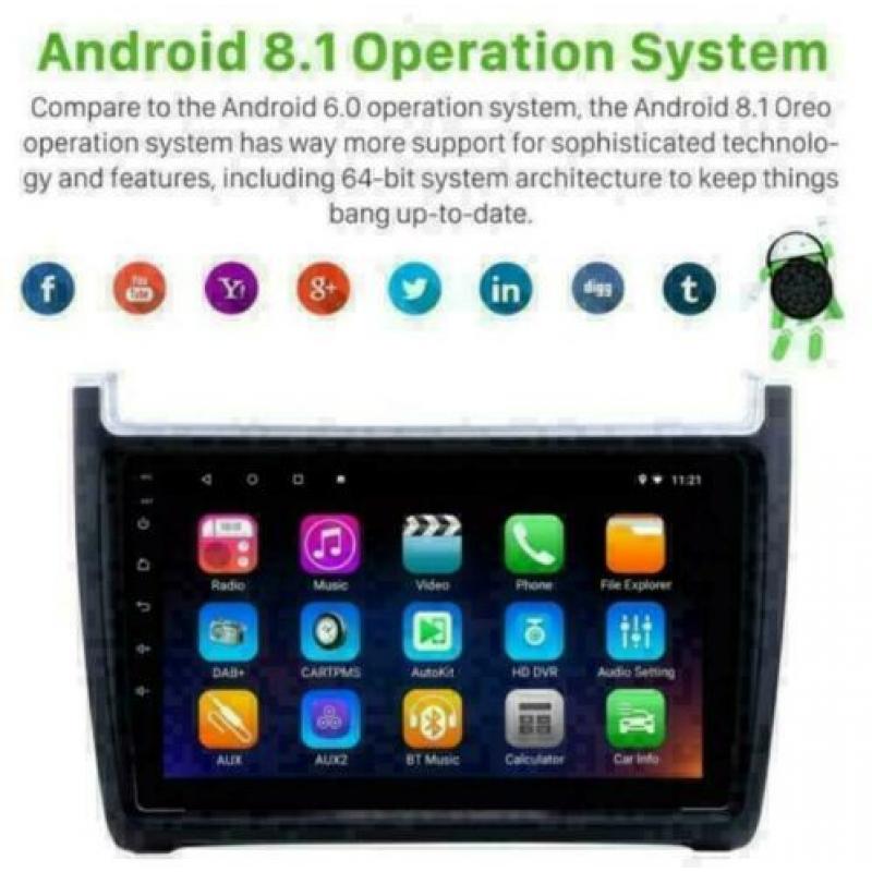 VW Polo bluemotion radio navigatie android 8.1 wifi dab 9''