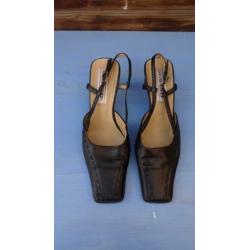 Mooie Vintage Slingback Pumps Scavesti Leer Zwart 38 Zgan !'