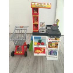 Smoby winkeltje en winkelkarretje en kruk met geluidjes