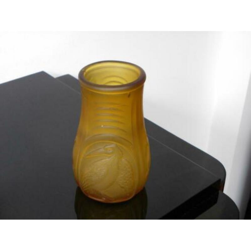 Art deco vaas Vogels, amber/gesatineerd 2