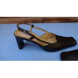 Mooie Vintage Slingback Pumps Scavesti Leer Zwart 38 Zgan !'