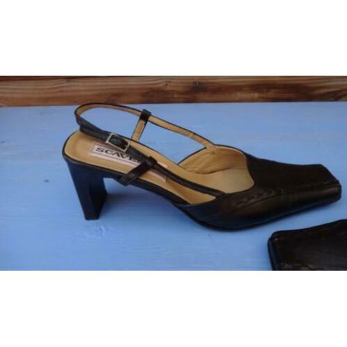 Mooie Vintage Slingback Pumps Scavesti Leer Zwart 38 Zgan !'