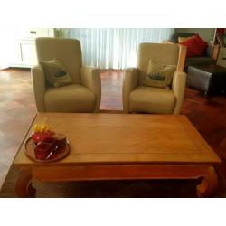 2 mooie licht beige leren fauteuils,perf st