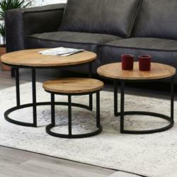 Industriële bijzettafels - Set van 3 tafels. Duurzaam mango