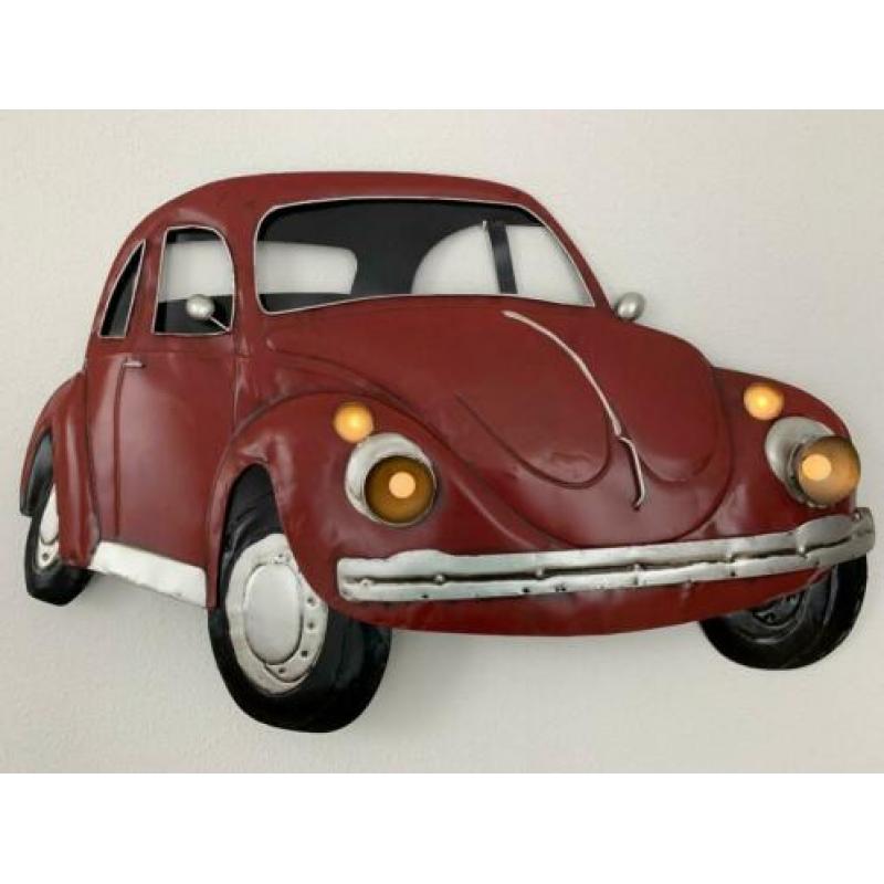 VW Kever metalen 3d wandbord met Led verlichting Rood