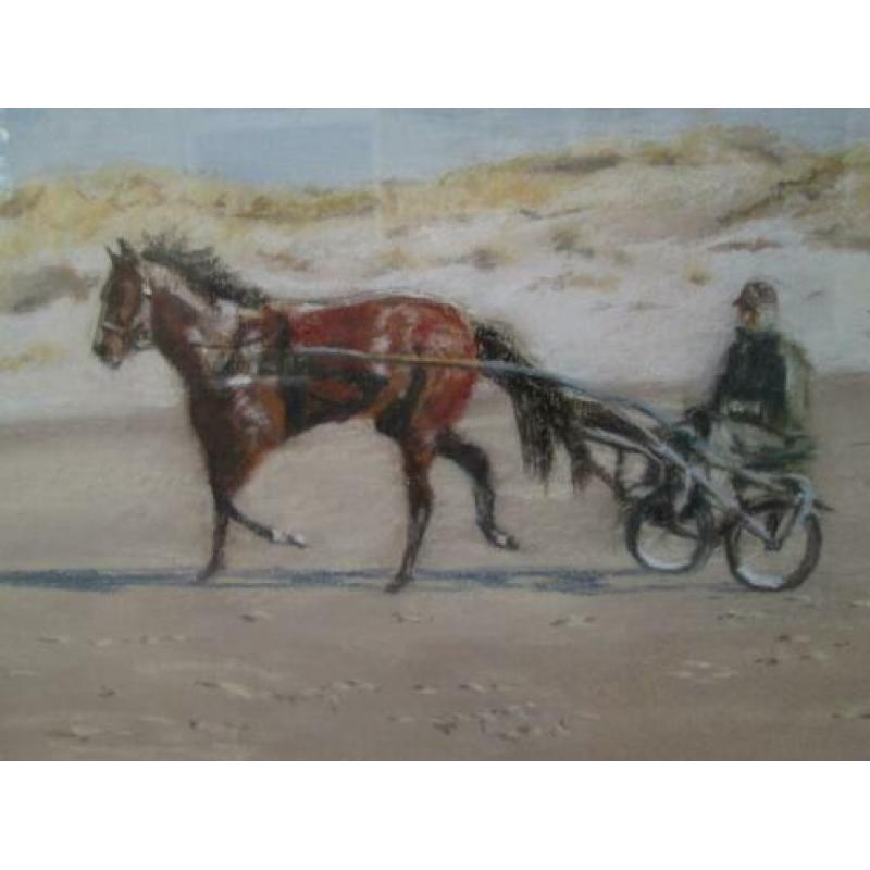 Pastel De Groote Keeten Paard met Sulky Christa Hoek 40 x 50