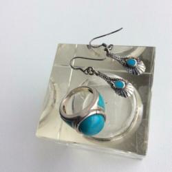 Turcoise ring met oorbellen zilver