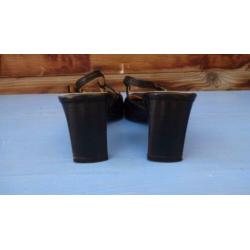 Mooie Vintage Slingback Pumps Scavesti Leer Zwart 38 Zgan !'