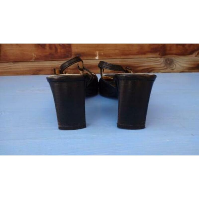 Mooie Vintage Slingback Pumps Scavesti Leer Zwart 38 Zgan !'