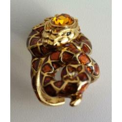 Grote slang ring bruin emaille verguld goud vintage no retro