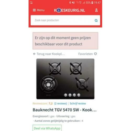 Bauknecht gas op glas kpokplaat zwart met wokpit