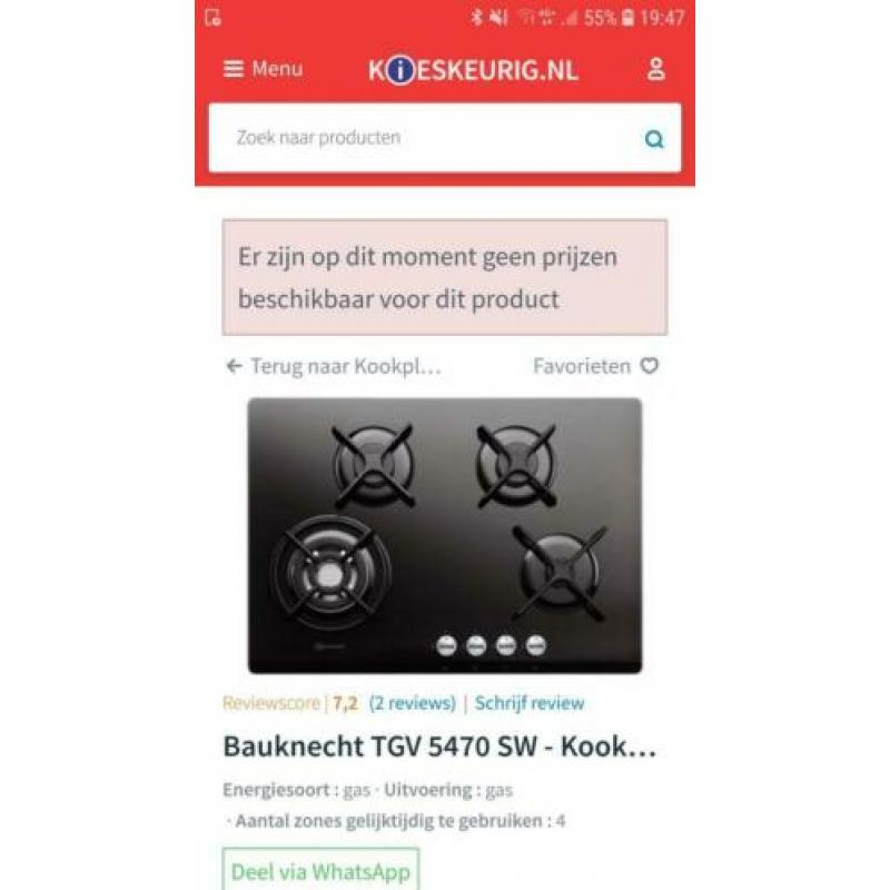Bauknecht gas op glas kpokplaat zwart met wokpit