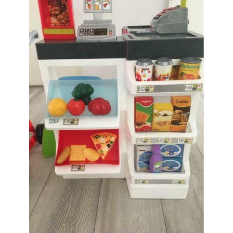 Smoby winkeltje en winkelkarretje en kruk met geluidjes