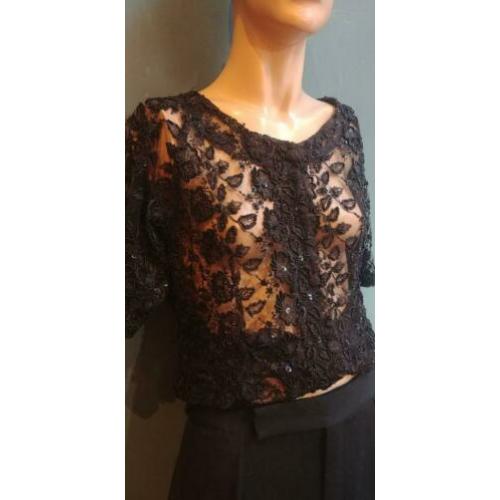 Vintage feest blouse (90s) doorzichtig met kraaltjes ( MT M)