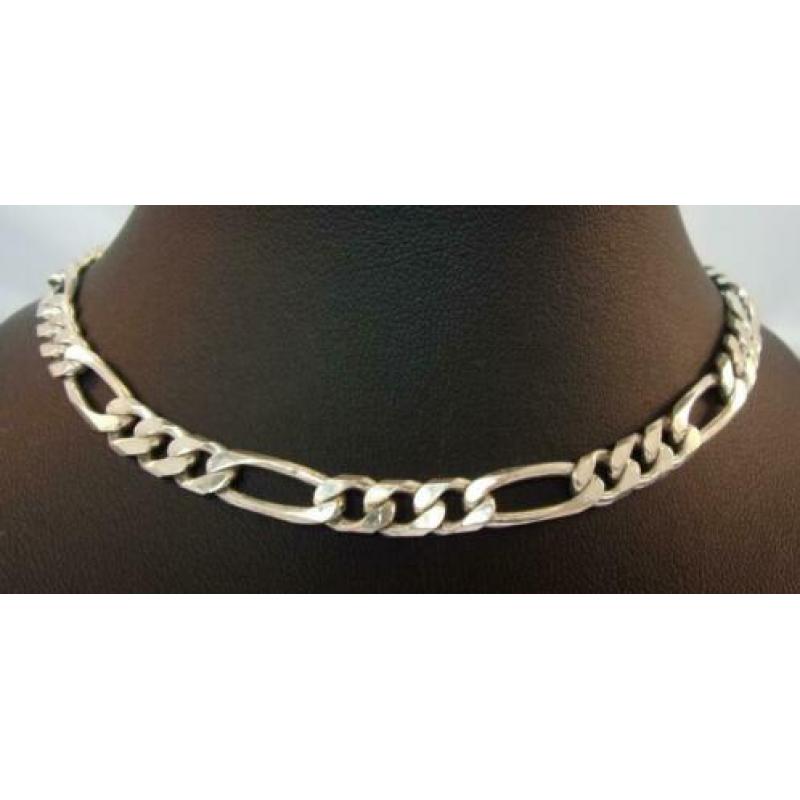 Zware 925 zilveren (HEREN) Figaro schakelketting
