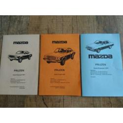 Drie oude Mazda prijslijsten uit 1977, 1978 & 1979