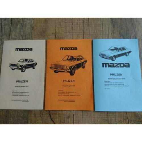 Drie oude Mazda prijslijsten uit 1977, 1978 & 1979