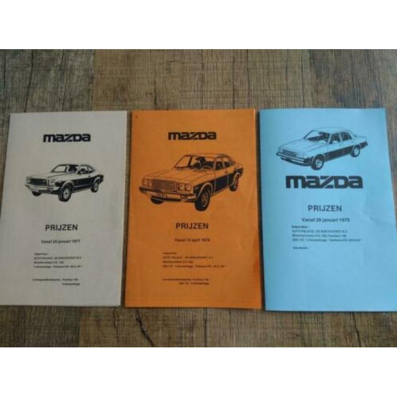 Drie oude Mazda prijslijsten uit 1977, 1978 & 1979