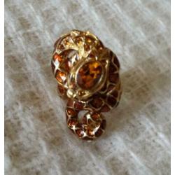 Grote slang ring bruin emaille verguld goud vintage no retro