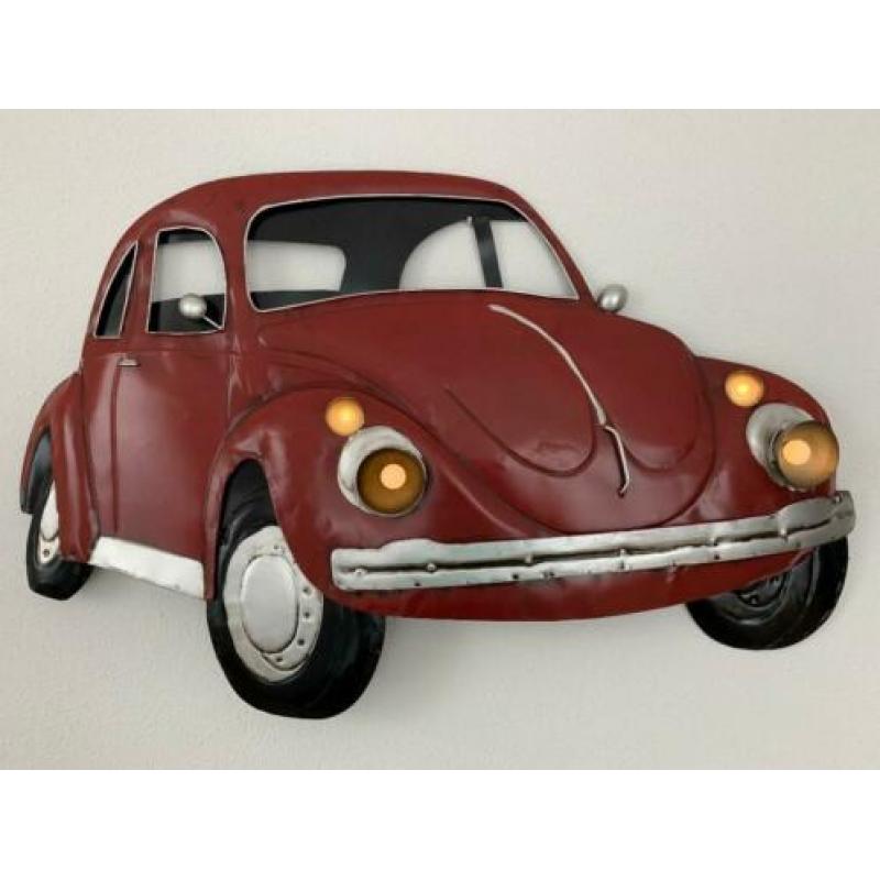 VW Kever metalen 3d wandbord met Led verlichting Rood