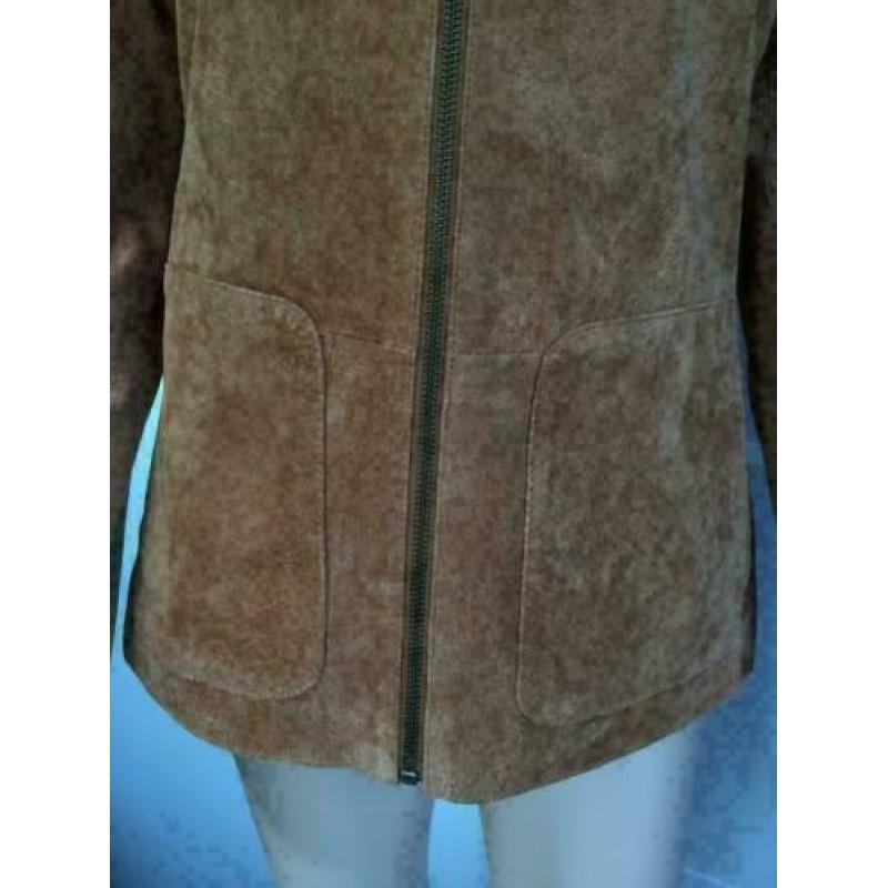 B1405 Nieuw bruin echt suede-leren jasje jack Maat M=38/40