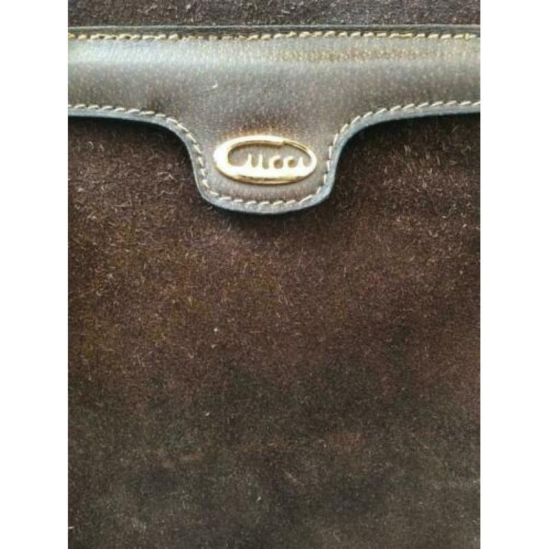 GUCCI vintage suède/leren donkerbruine schoudertas