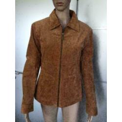 B1405 Nieuw bruin echt suede-leren jasje jack Maat M=38/40