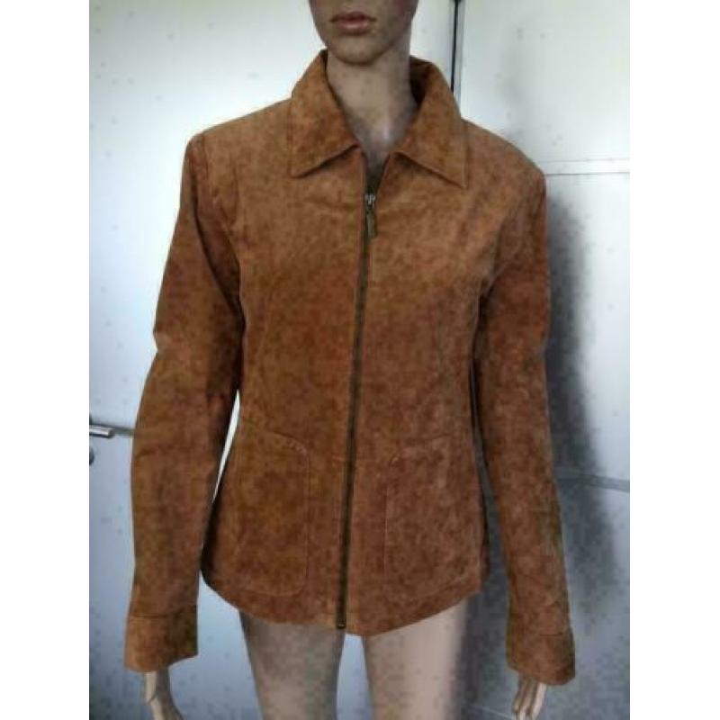 B1405 Nieuw bruin echt suede-leren jasje jack Maat M=38/40
