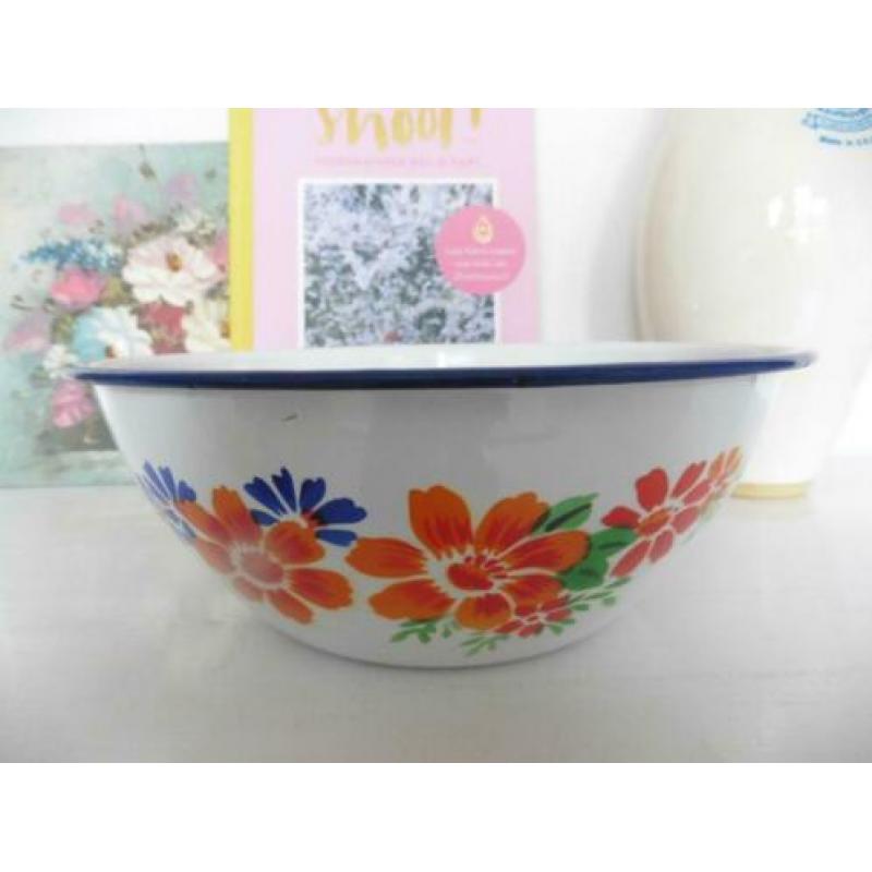 Emaille schaal bloemen Lucky Elephant retro vintage vintage
