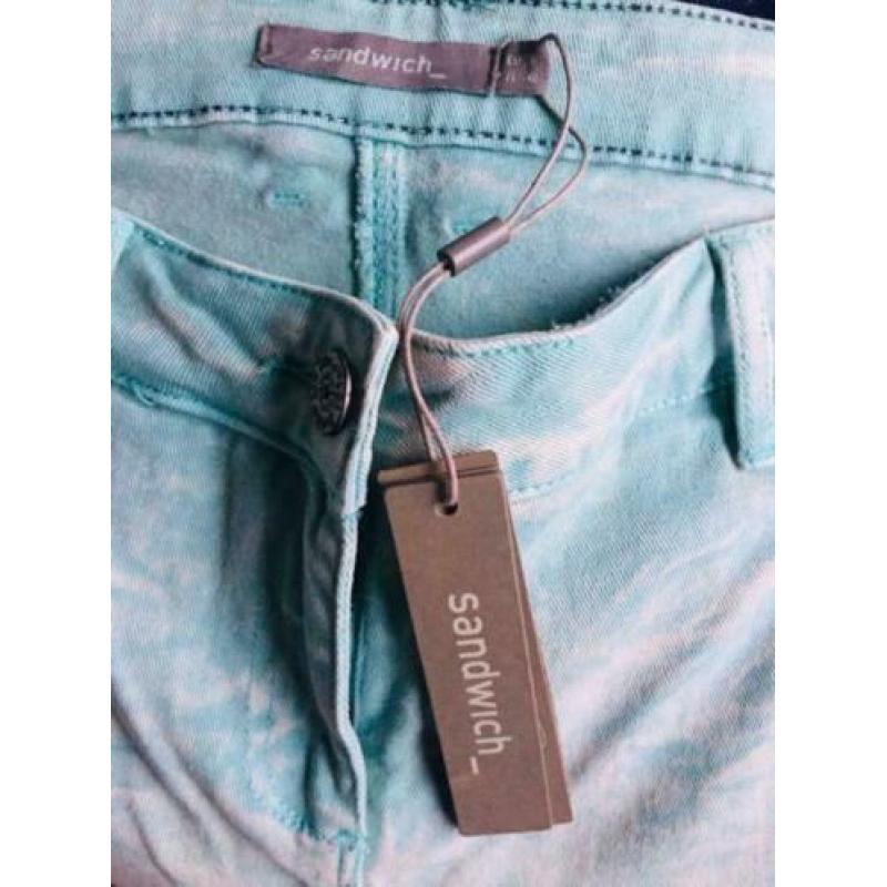 SANDWICH nieuwe jeans groen/wit gevlekt maat 38