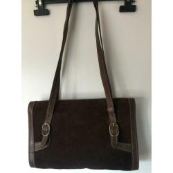 GUCCI vintage suède/leren donkerbruine schoudertas