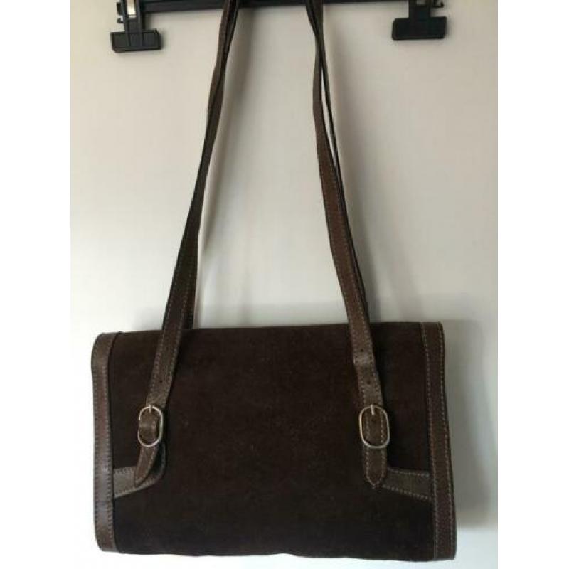 GUCCI vintage suède/leren donkerbruine schoudertas