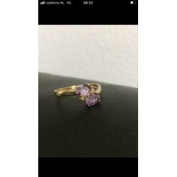 Mooie NIEUWE 9 krt gouden ring met 2 facet geslepen amethist