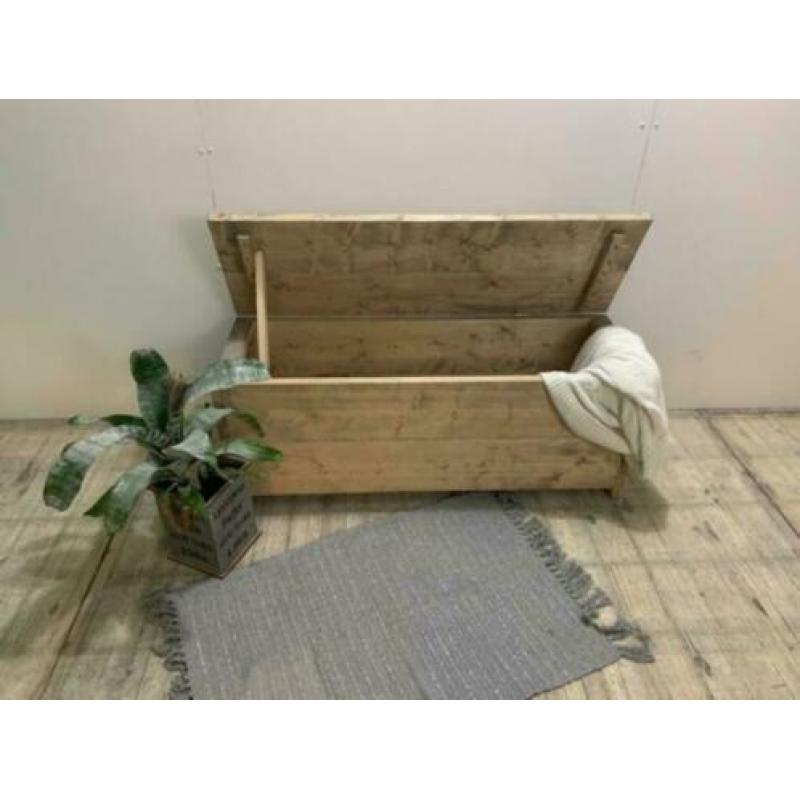 Steigerhouten bankje met klep