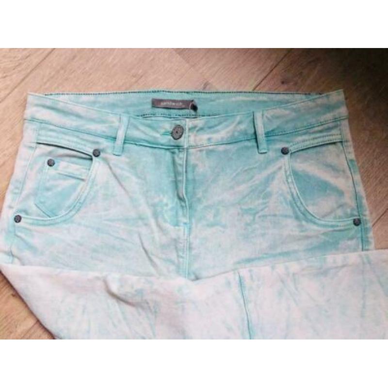 SANDWICH nieuwe jeans groen/wit gevlekt maat 38