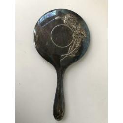 Antiek zilveren handspiegel Jugendstil Art d'eco