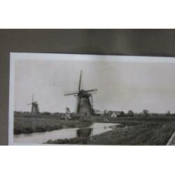 Oude zwart wit panorama foto Kinderdijk molens.