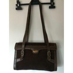 GUCCI vintage suède/leren donkerbruine schoudertas