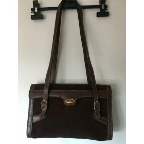 GUCCI vintage suède/leren donkerbruine schoudertas