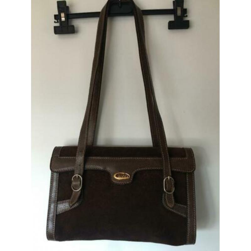 GUCCI vintage suède/leren donkerbruine schoudertas